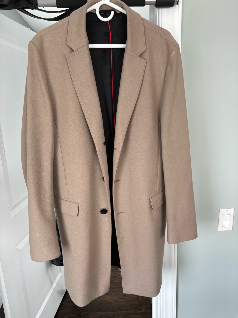 Hugo Boss Camel Tan Single-Breasted Wool-Blend Coat